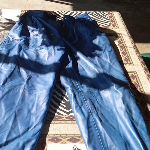 NANCY HELLER BLUE LEATHER PANTS - Picture 2 of 7